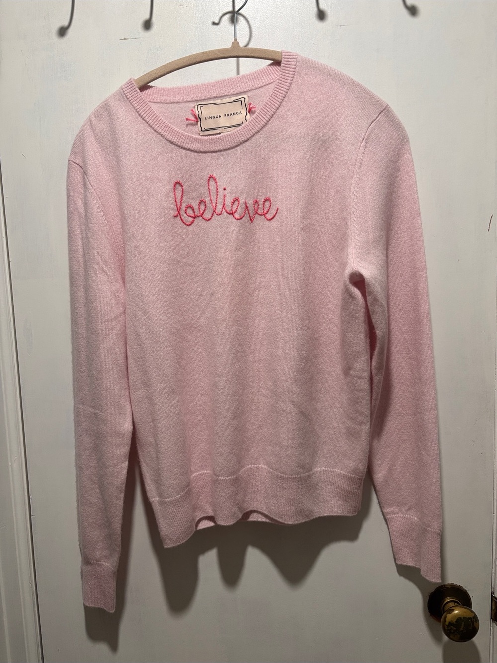 New NWT LINGUA FRANCA cashmere crewneck sweater believe pale pink